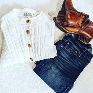 L.L. Bean Vintage Chunky Cream Button Up Sweater